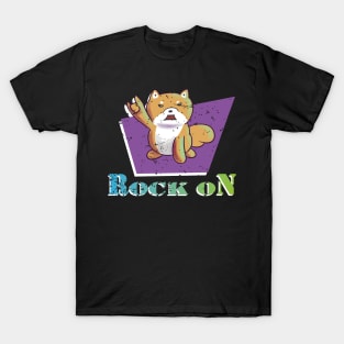 Rock On Cute Shiba Inu Pet Lover Art Distressed T-Shirt